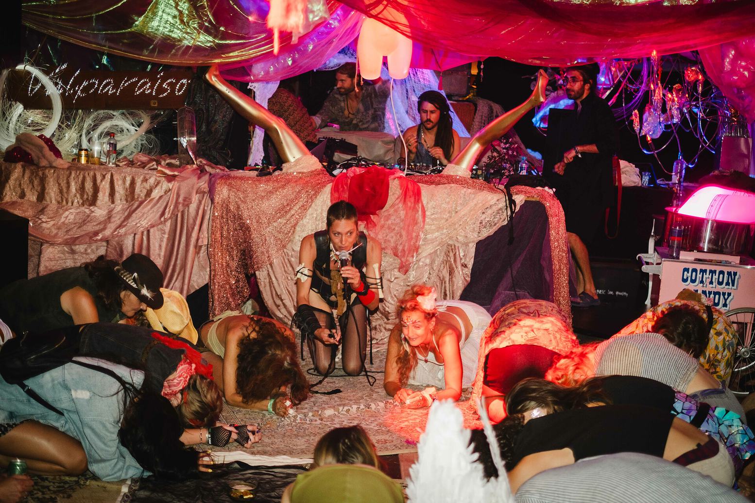 Polysson Temple 2024. An immersive ceremony space centered on the "Goddess of fluffiness," designed to facilitate a ritualistic return to the womb.
